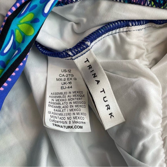 NWT Trina Turk One Piece Swimsuit Size 16 Aqua Purple Pink Yellow Padded Bra - Picture 7 of 8